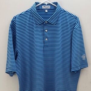 Peter Millar Crown Sport Men's Summer Comfort Polo Size L Royal/Lt blue stripe
